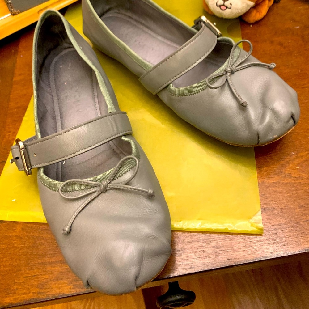 Grey Leather Mary Janes